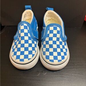 Vans Blue and White Slip-On Sneakers Canvas